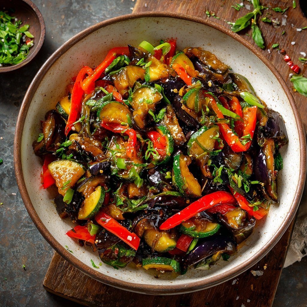 Kalorienarme Gemüsepfanne Mit Aubergine